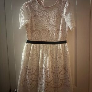 Elegant Lace Dress with Black Belt